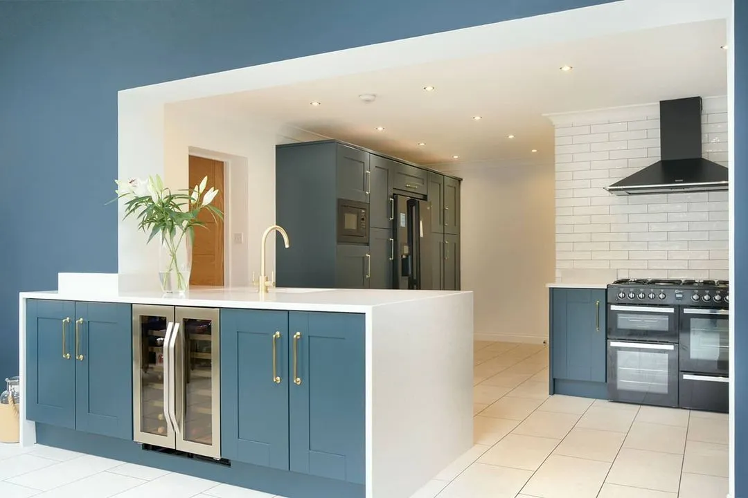 Blue resprayed kitchen 1